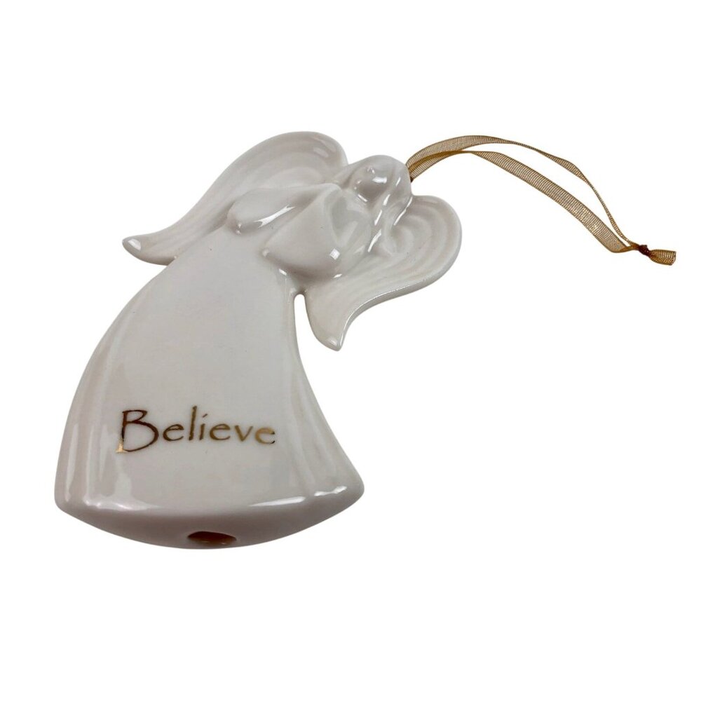 Gund Gifts Believe Angel Ornament Porcelain White Gold Writing Christmas Holiday - Picture 3 of 8